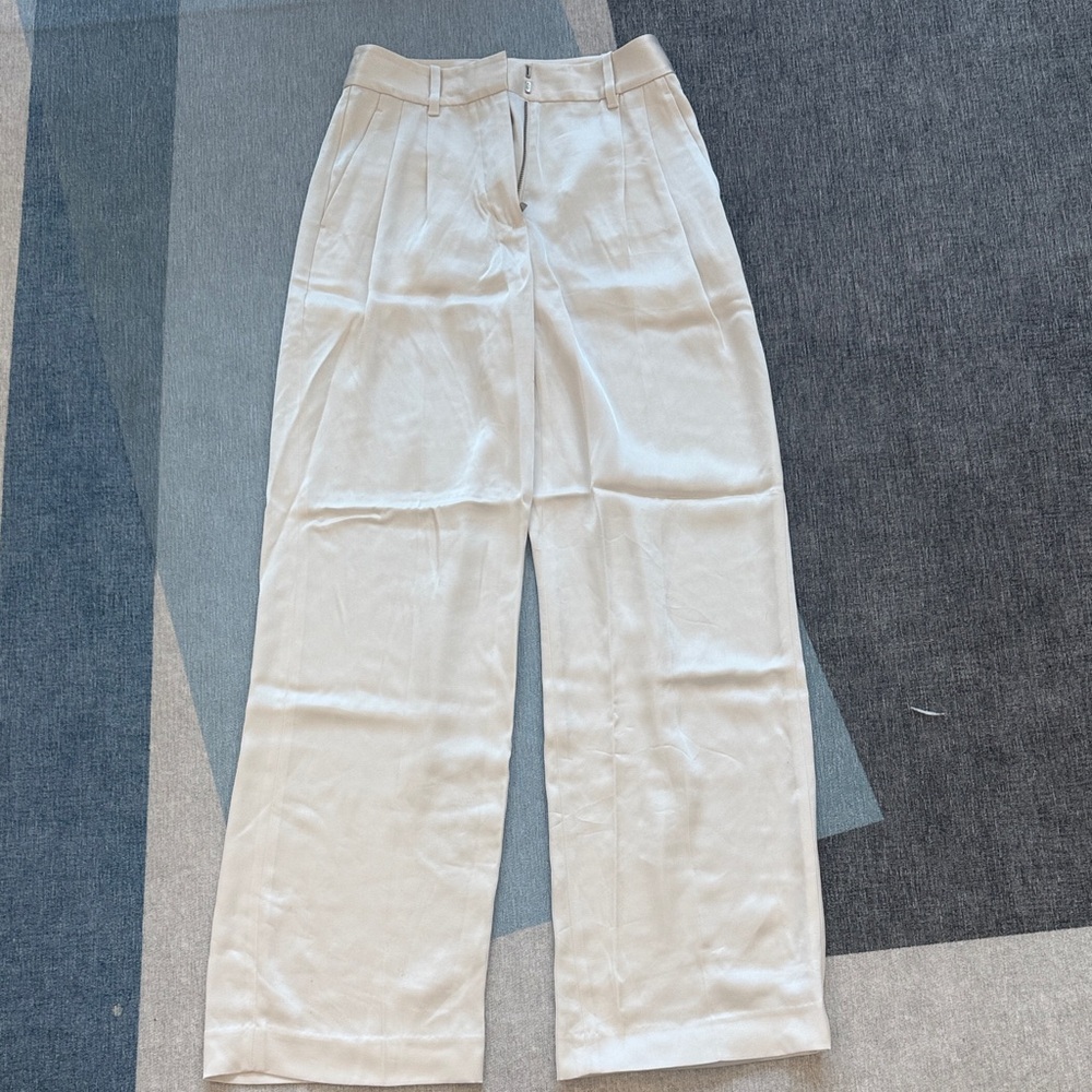 Aritzia Satin Effortless Pants, White, Size 0 Short